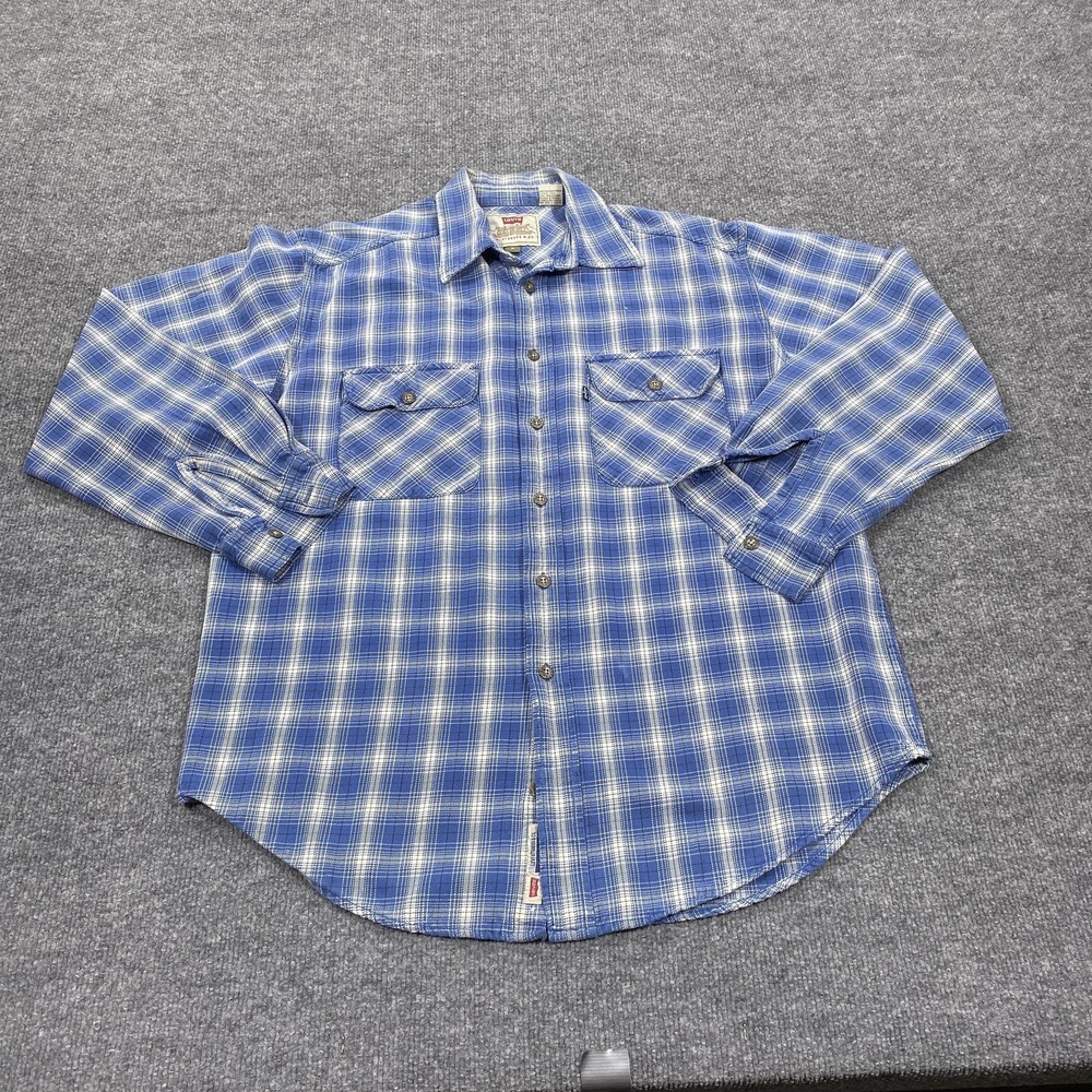 Levi's Shirt Mens Medium Blue Plaid Long Sleeve‎ Button Up Pockets Casual